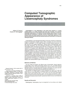 Computed Tomographic Appearance of Lissencephaly Syndromes