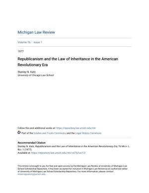 Republicanism and the Law of Inheritance in the American Revolutionary Era