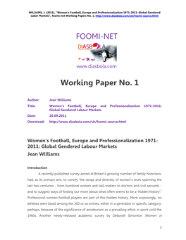 FOOMI-NET Working Paper No. 1