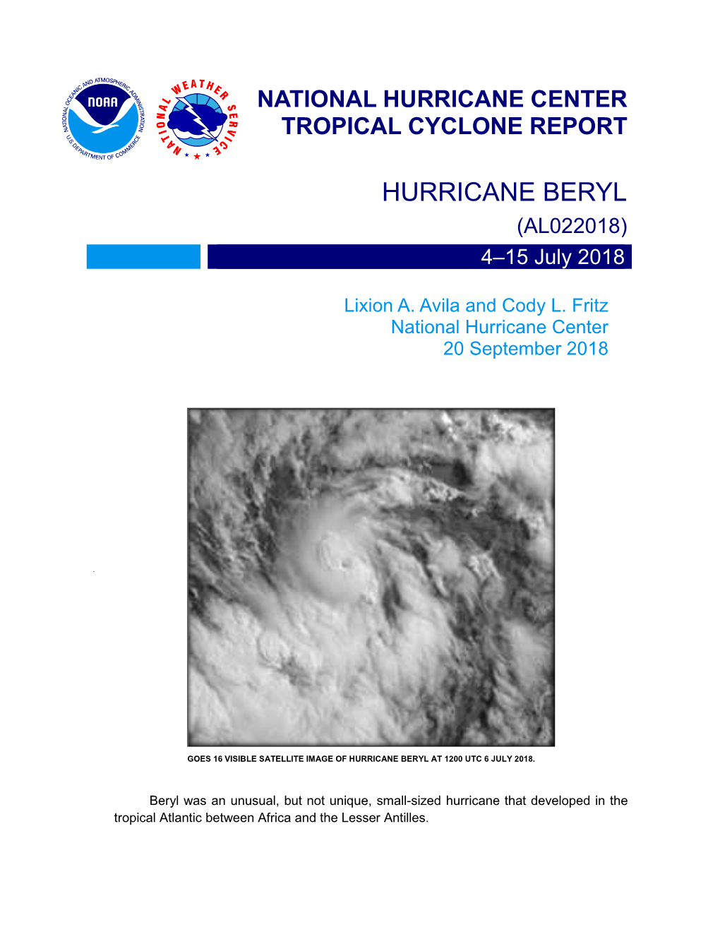 HURRICANE BERYL (AL022018) 4–15 July 2018