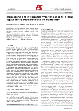 Brain Edema and Intracranial Hypertension in Fulminant Hepatic Failure: Pathophysiology and Management