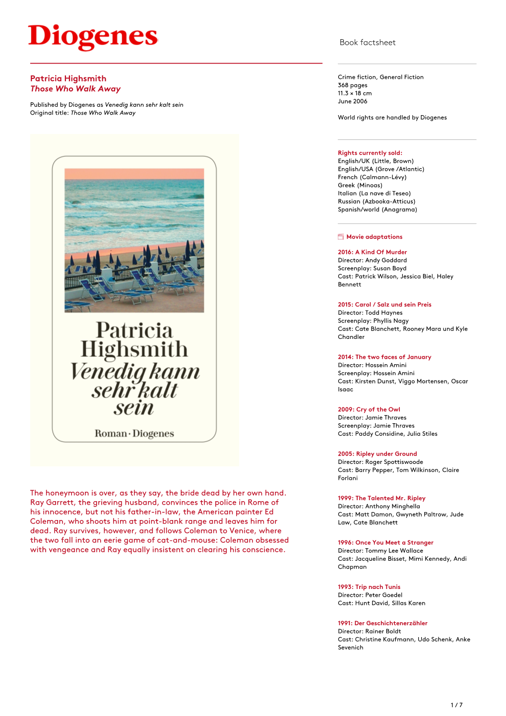 Book Factsheet Patricia Highsmith Those Who Walk Away