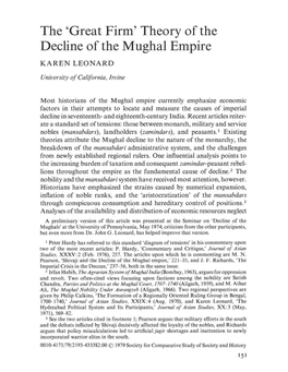 The 'Great Firm' Theory of the Decline of the Mughal Empire