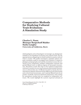 Comparative Methods for Studying Cultural Trait Evolution: a Simulation Study