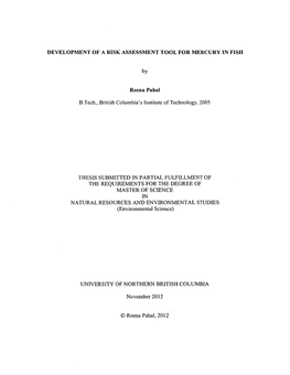 Development of a Risk Assessment Tool for Mercury in Fish