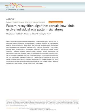 Pattern Recognition Algorithm Reveals How Birds Evolve Individual Egg Pattern Signatures
