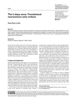 The L-Dopa Story: Translational Neuroscience Ante Verbum