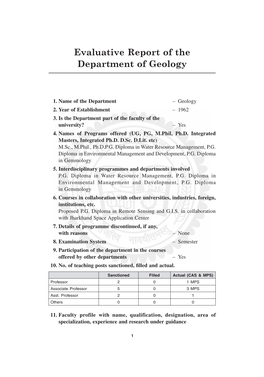 Evaluative Report of the Department of Geology
