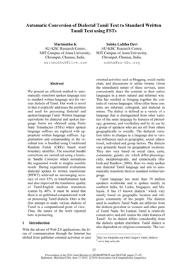 Automatic Conversion of Dialectal Tamil Text to Standard Written Tamil Text Using Fsts