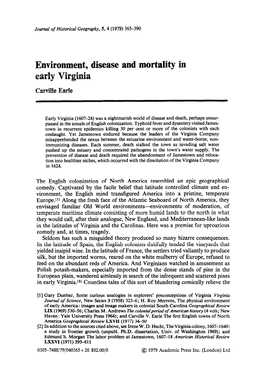 Environment, Disease and Mortality in Early Virginia