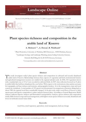 Plant Species Richness and Composition in the Arable Land of Kosovo Landscape Online 11, 1-29