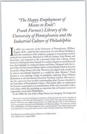Frank Furness's Library of the University of Pennsylvania and The