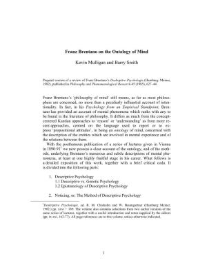Franz Brentano on the Ontology of Mind Kevin Mulligan and Barry Smith