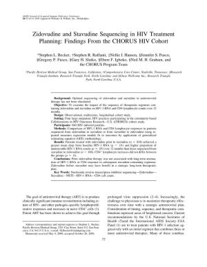 Zidovudine and Stavudine Sequencing in HIV Treatment Planning: Findings from the CHORUS HIV Cohort