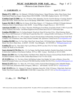 WLSC SAILBOATS for SAIL, Etc...Page 1 Of