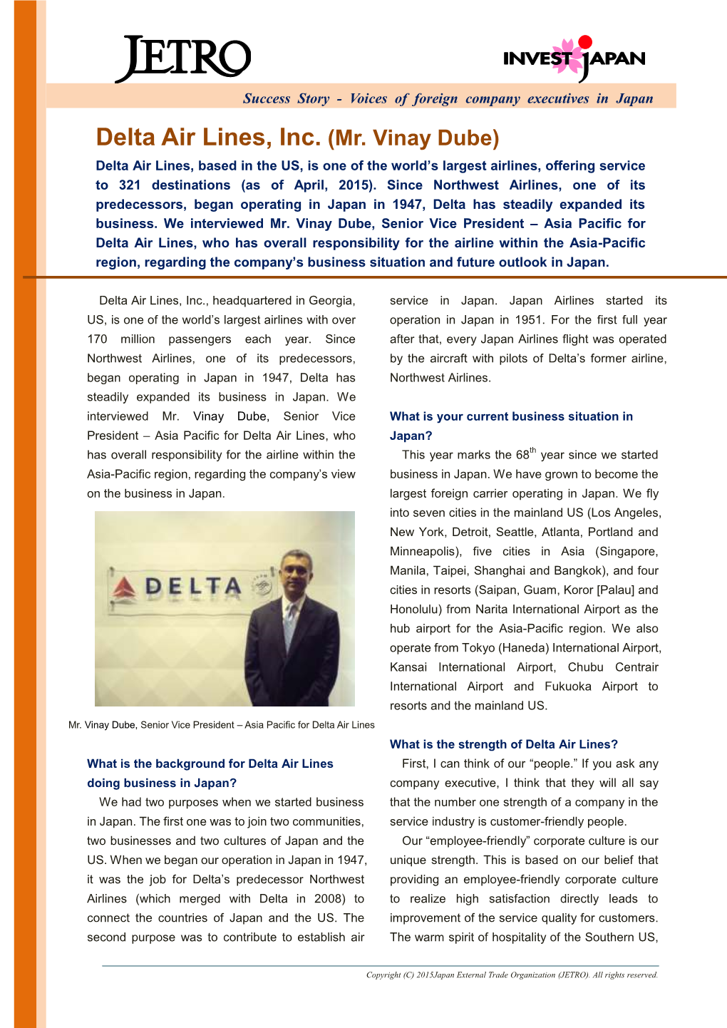 Delta Air Lines, Inc. (Mr. Vinay Dube)