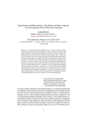 Red Parties and Blue Parties. the Politics of Party Colours:Use and Perception of Non-Verbal