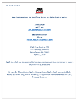 Key Considerations for Specifying Rotary Vs Globe Valves