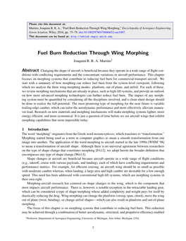 Fuel Burn Reduction Through Wing Morphing,” Encyclopedia of Aerospace Engineering, Green Aviation, Wiley, 2016, Pp