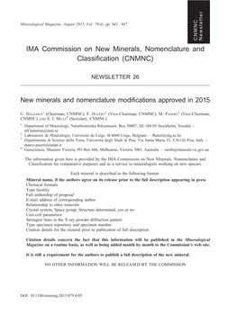 IMA Commission on New Minerals, Nomenclature and Classification (CNMNC)