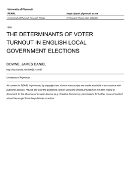 The Determinants of Voter Turnout in English Local Government Elections