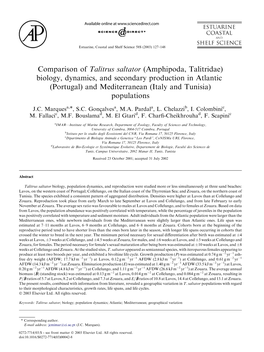 Comparison of Talitrus Saltator (Amphipoda, Talitridae) Biology