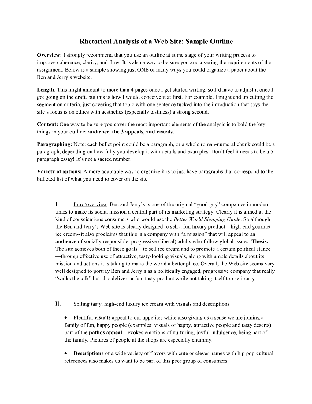 Rhetorical Analysis of a Web Site: Sample Outline