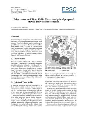 Palos Crater and Tinto Vallis, Mars: Analysis of Proposed Fluvial And