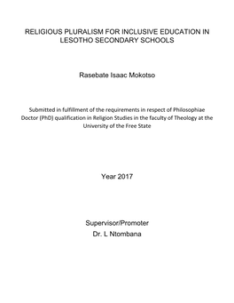 Religious Pluralism for Inclusive Education in Lesotho Secondary Schools