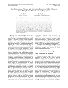 Glocalization As an Alternative to Internationalization in Higher Education: Embedding Positive Glocal Learning Perspectives