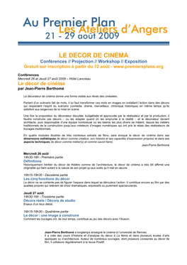 LE DECOR DE CINEMA Conférences // Projection // Workshop // Exposition Gratuit Sur Inscription À Partir Du 12 Août