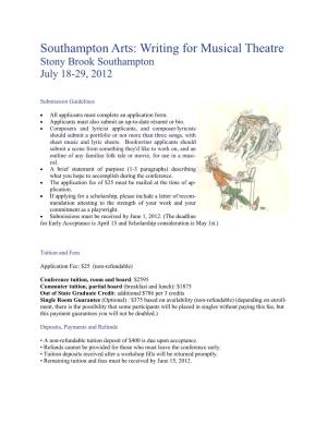 Southampton Arts: Writing for Musical Theatre Stony Brook Southampton July 18-29, 2012