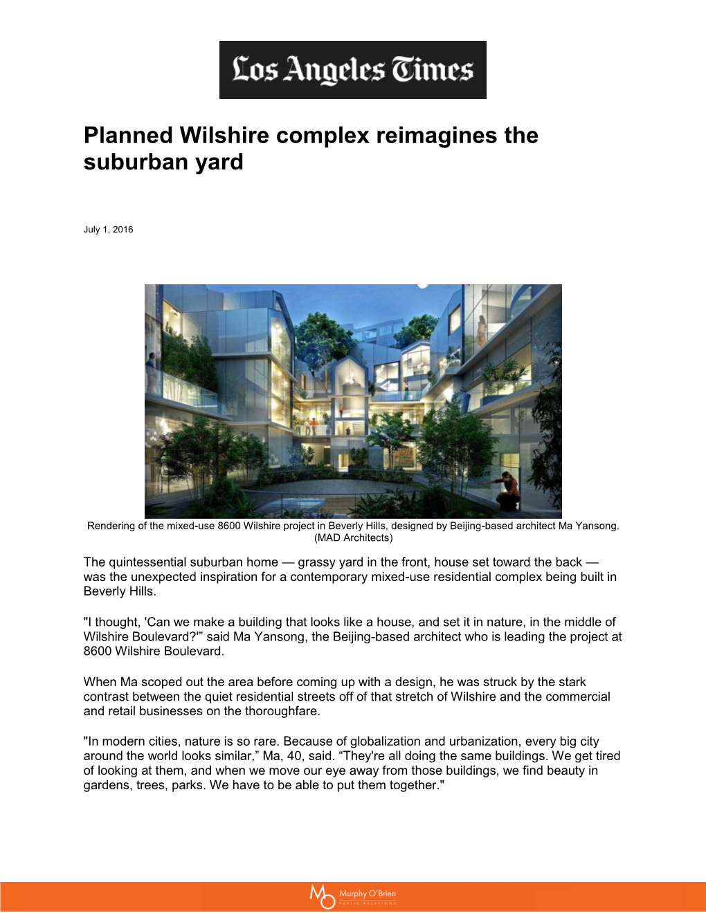 Planned Wilshire Complex Reimagines the Suburban Yard