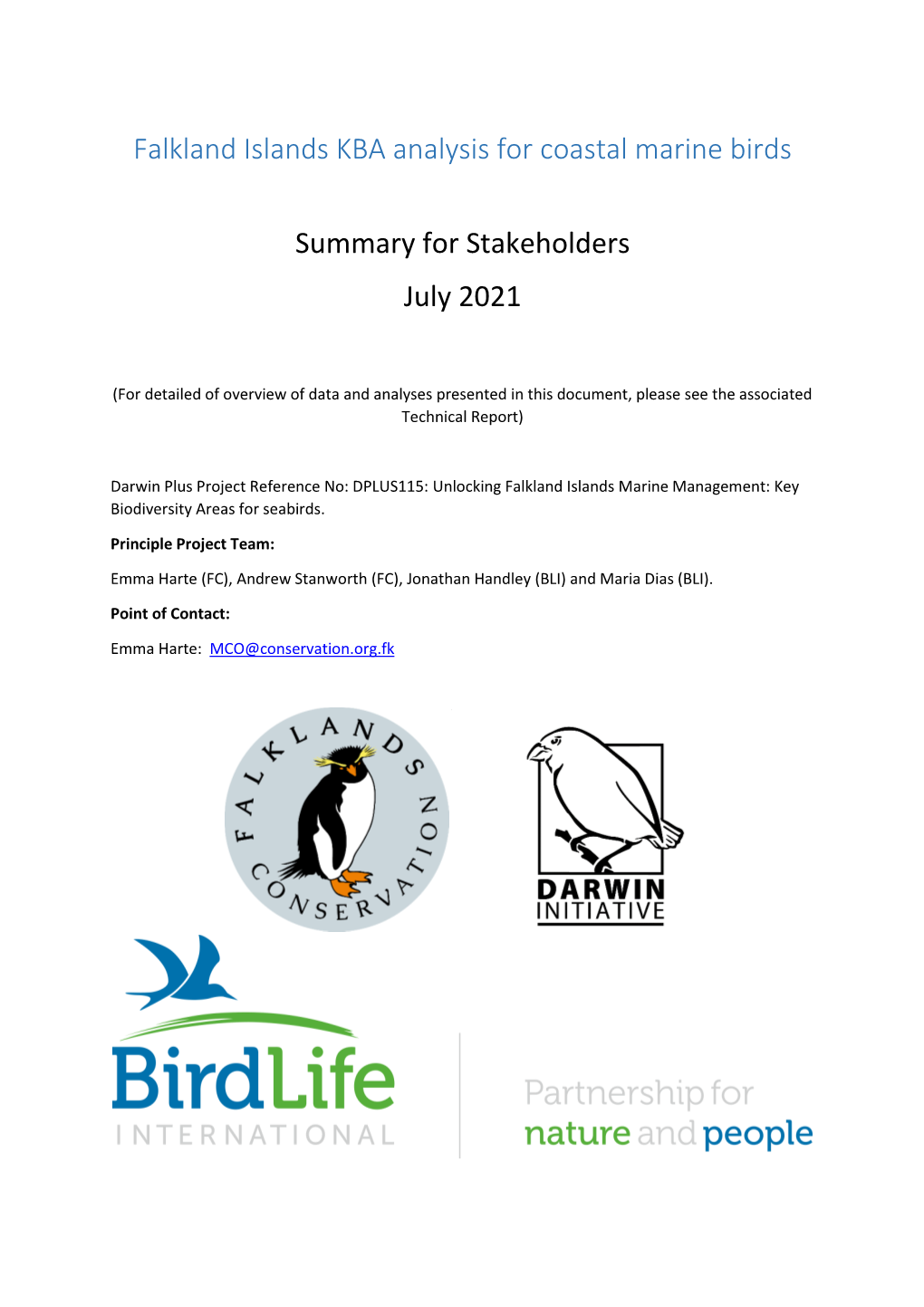 Falkland Islands KBA Analysis for Coastal Marine Birds