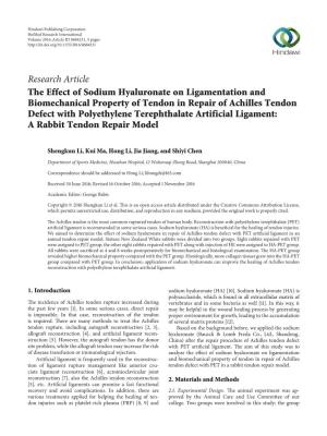 Research Article the Effect of Sodium Hyaluronate on Ligamentation And