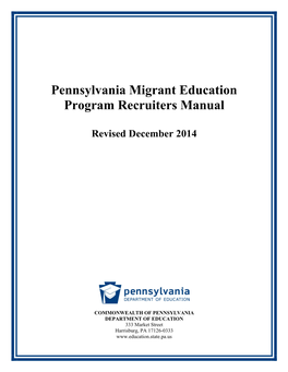 Pennsylvania Migrant Education Program Recruiters Manual
