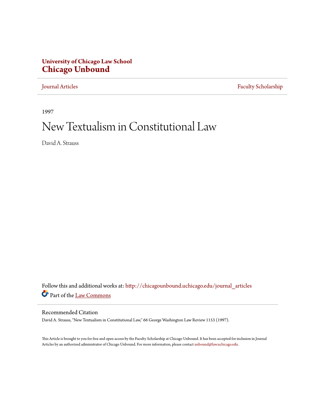 New Textualism in Constitutional Law David A