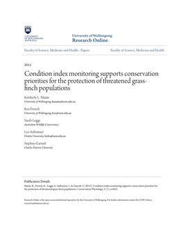 Condition Index Monitoring Supports Conservation Priorities for the Protection of Threatened Grass- Finch Populations Kimberly L