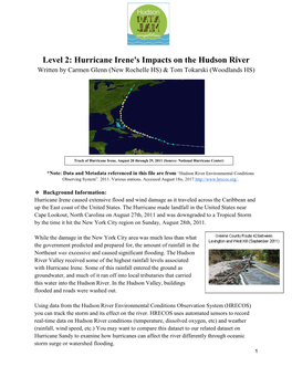 Level 2: Hurricane Irene's Impacts on the Hudson River Written by Carmen Glenn (New Rochelle HS) & Tom Tokarski (Woodlands HS)