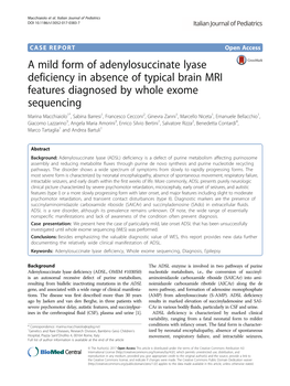 A Mild Form of Adenylosuccinate Lyase Deficiency in Absence of Typical Brain MRI Features Diagnosed by Whole Exome Sequencing