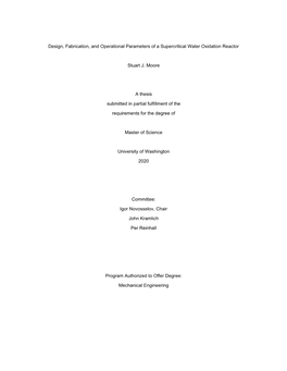 Design, Fabrication, and Operational Parameters of a Supercritical Water Oxidation Reactor