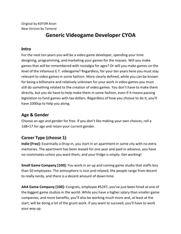 Generic Videogame Developer CYOA