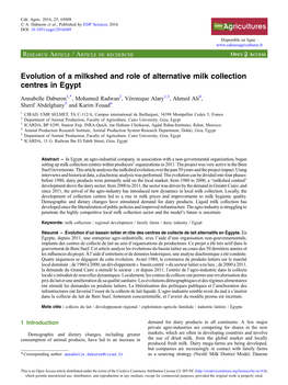Evolution of a Milkshed and Role of Alternative Milk Collection Centres in Egypt