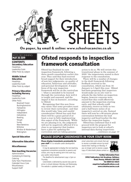 Ofsted Responds to Inspection Framework Consultation Continued from Cover Page