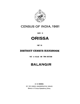 Village and Town Directory, Balangir, Part XIII-A, Series-16, Orissa