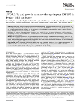 SNORD116 and Growth Hormone Therapy Impact IGFBP7 in Praderâ