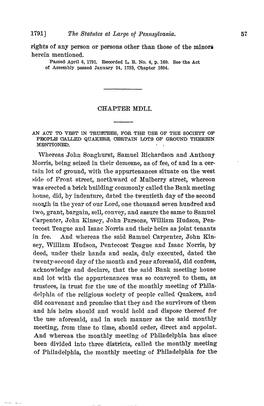 1791] the Statutes at Large of Pennsylva.Nia. 5? Rights of Any Person Or Persons Other Than Those of the Minors Herein Mentioned