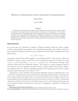 Matrices of Formal Power Series Associated to Binomial Posets