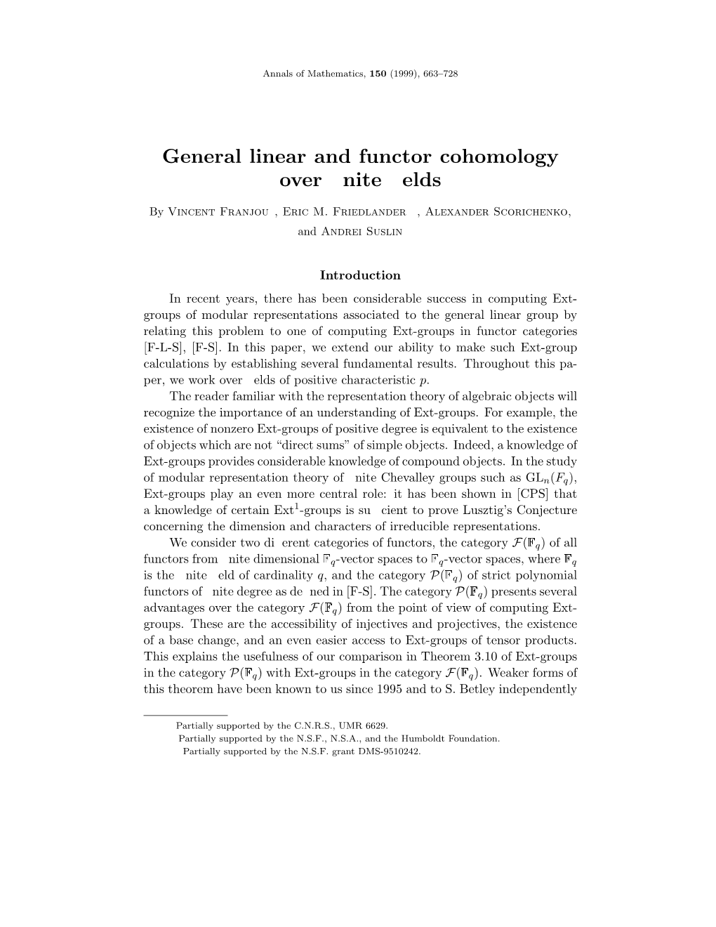 General Linear and Functor Cohomology Over Finite Fields