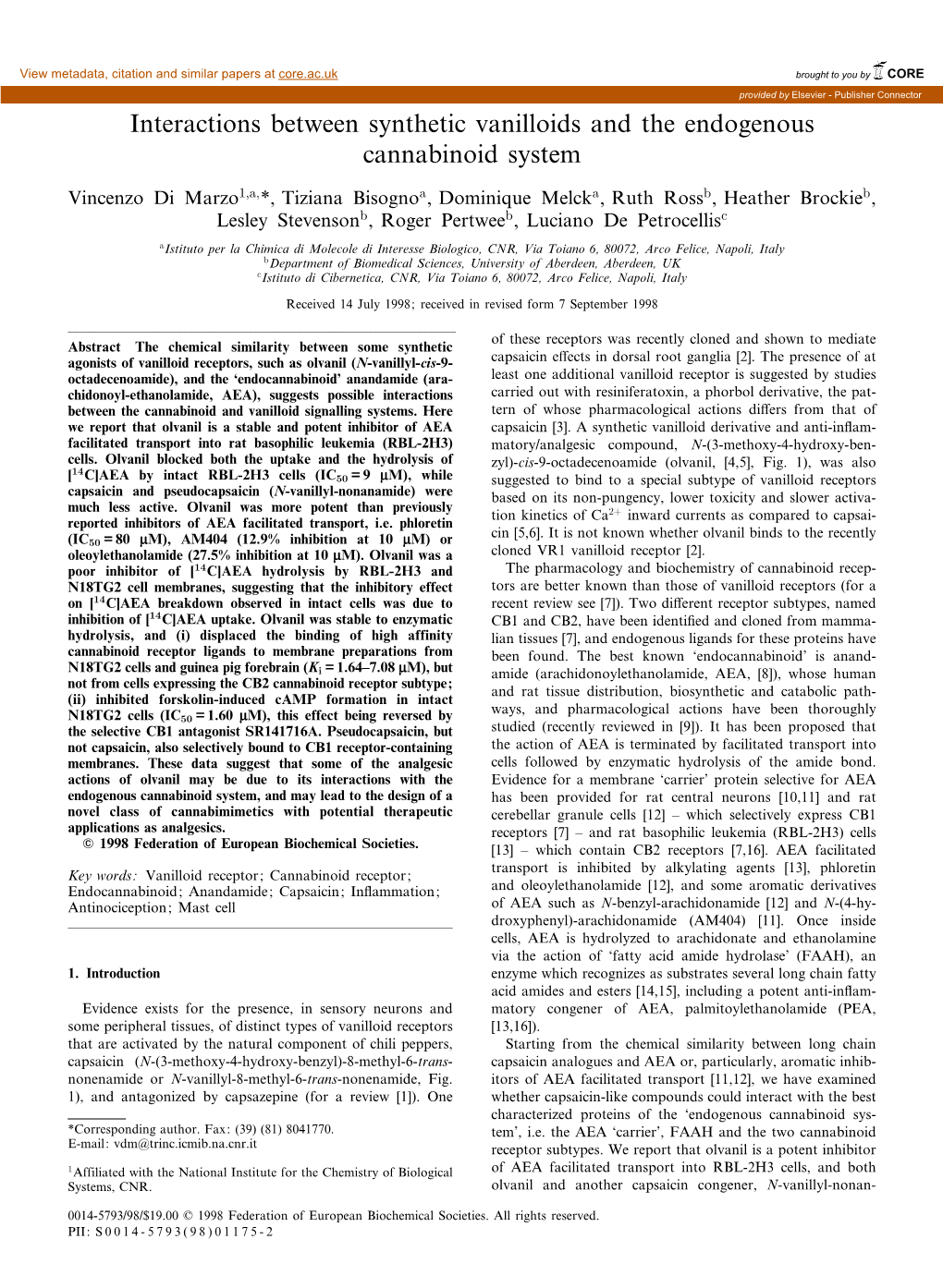 Interactions Between Synthetic Vanilloids and the Endogenous Cannabinoid System